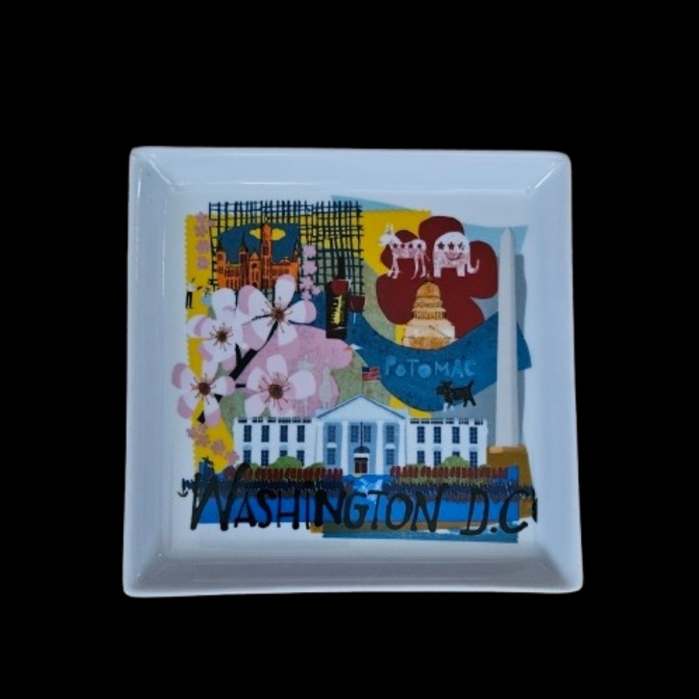 *Crate & Barrel City Scenes Square Appetizer Plates Road Trip Set of 6 - Picture 5 of 8
